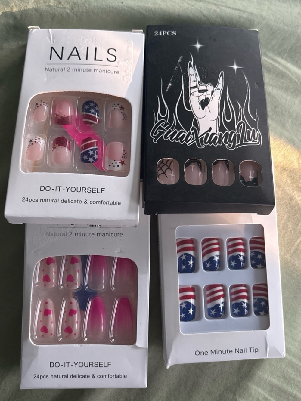 & Assorted Pink/Blue False Nail Sets — 24PCS